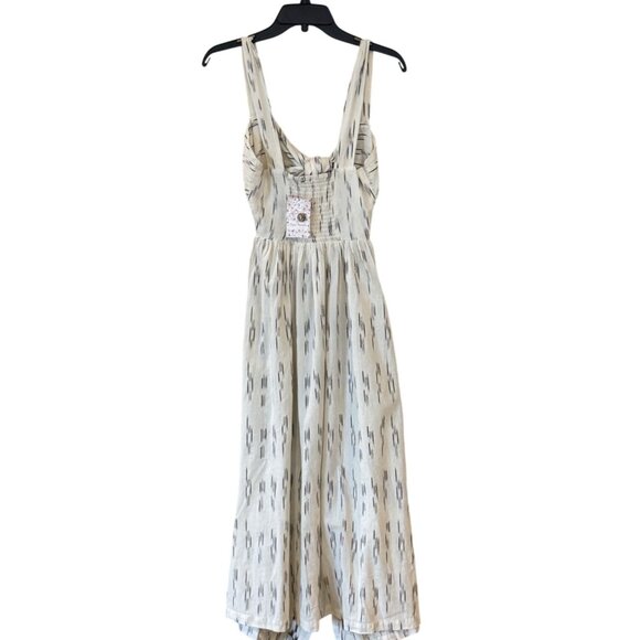 Free People Women's Tie Front Smock Back Dress Black Ivory Size XS NWT - Picture 2 of 8